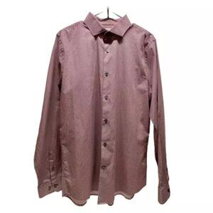 Express Button Down Shirt Men's Large Burgundy White Geo Print Extra Slim Fit